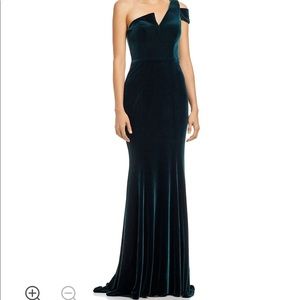 Aqua One-Shoulder Velvet Gown